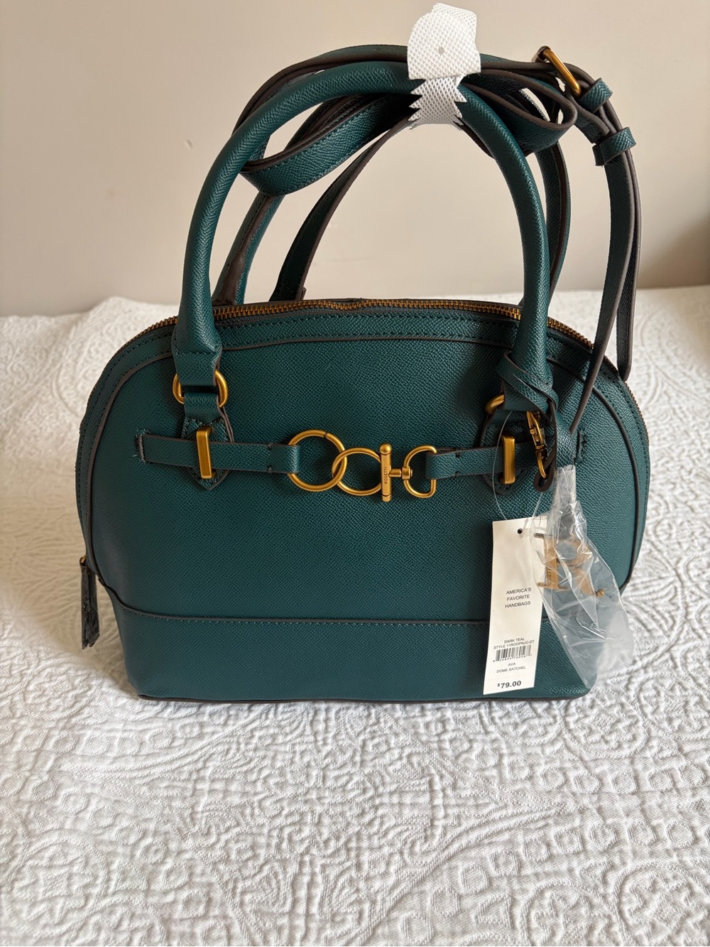NWT The Rosetti Ava Dome Satchel in Dark Teal with Gold Hardware